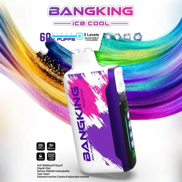 Bang King 60000 拋棄式電子煙｜LED 螢幕顯示 × 五檔冰度調節｜超長續航大容量・多款口味